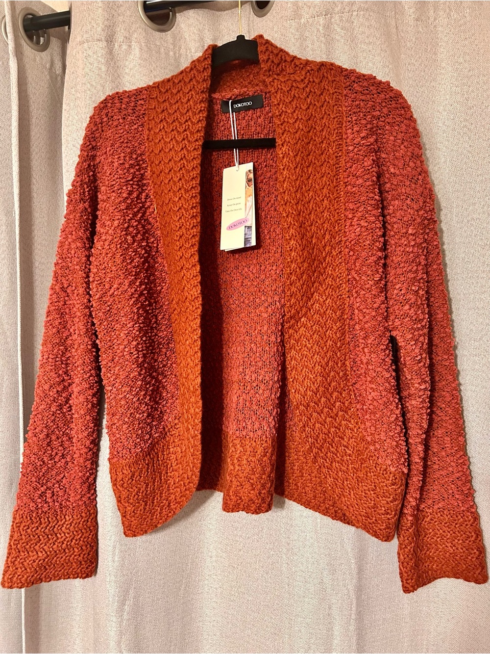 Dokotoo Open-Front Bouclé Cardigan Sweater - Rust Orange Small